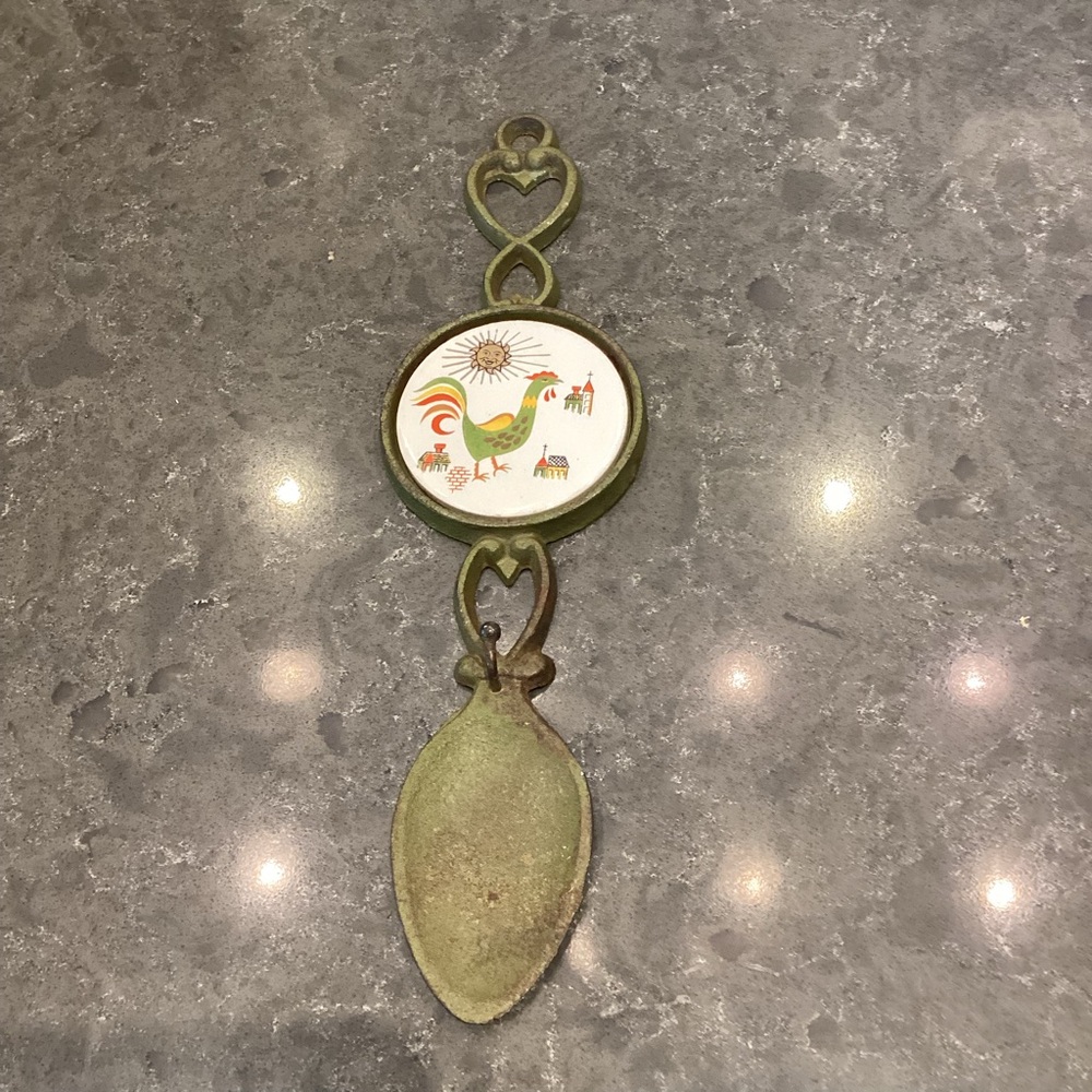 Vintage Enesco Rooster w/ Churches Decorative Spoon Wall Decor-Wrought Iron
